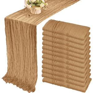 12 Pack Cheesecloth Table Runner 35x72 Inch Boho Gauze Table Runner Rustic Cheese Cloth Long Table Runner Romantic Table Runner for Wedding Bridal Shower Birthday Party Table Decor (Nude)