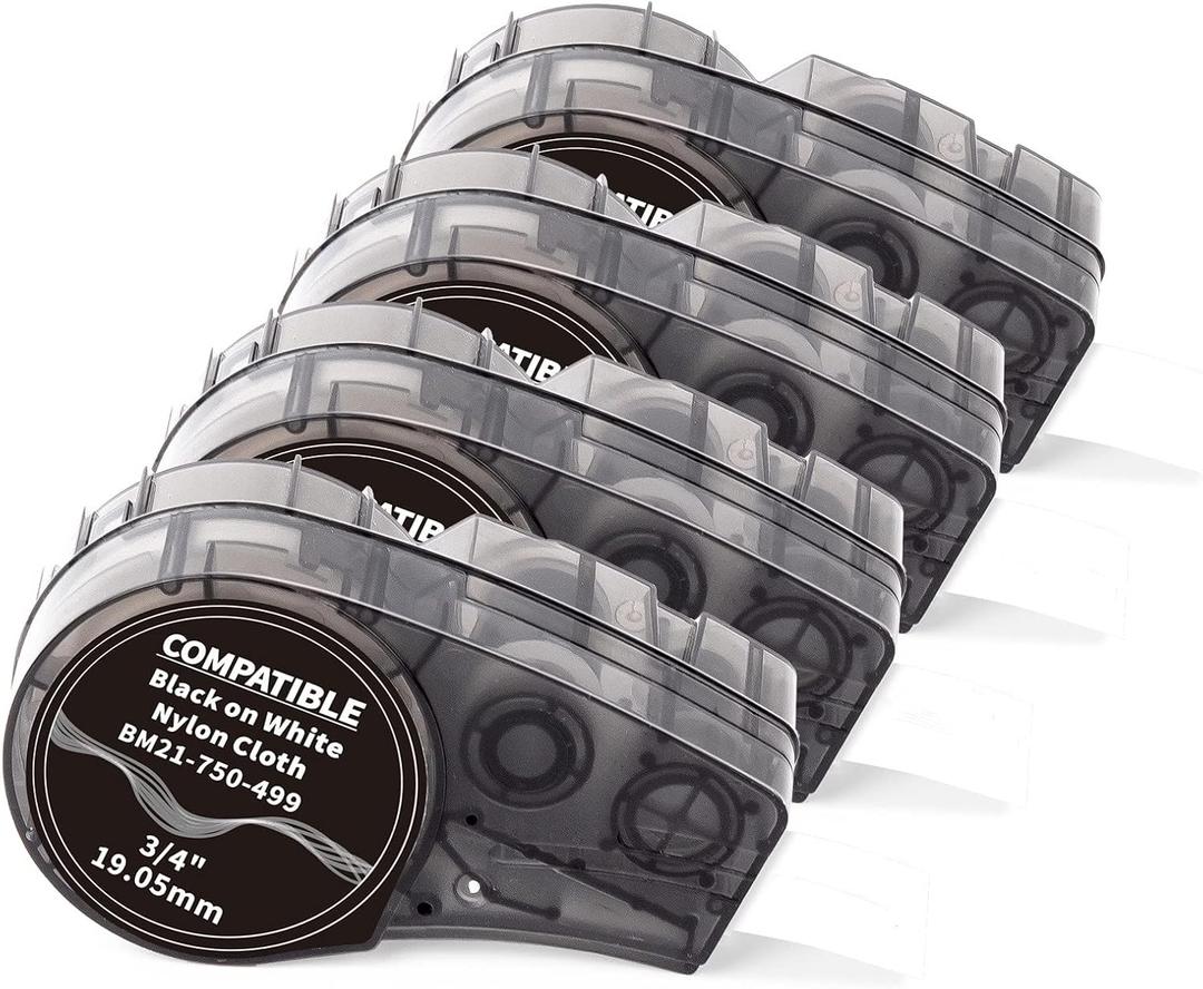 Labelife Compatible Label Tape Replacement for M21-750-499 Black on White Nylon Cloth 3/4 Inch Label Tape, for Wire and Cable, Work with M210-, M211-, BMP21 Plus, BMP21 LAB Printer, 0.75 Inch, 4-Pack