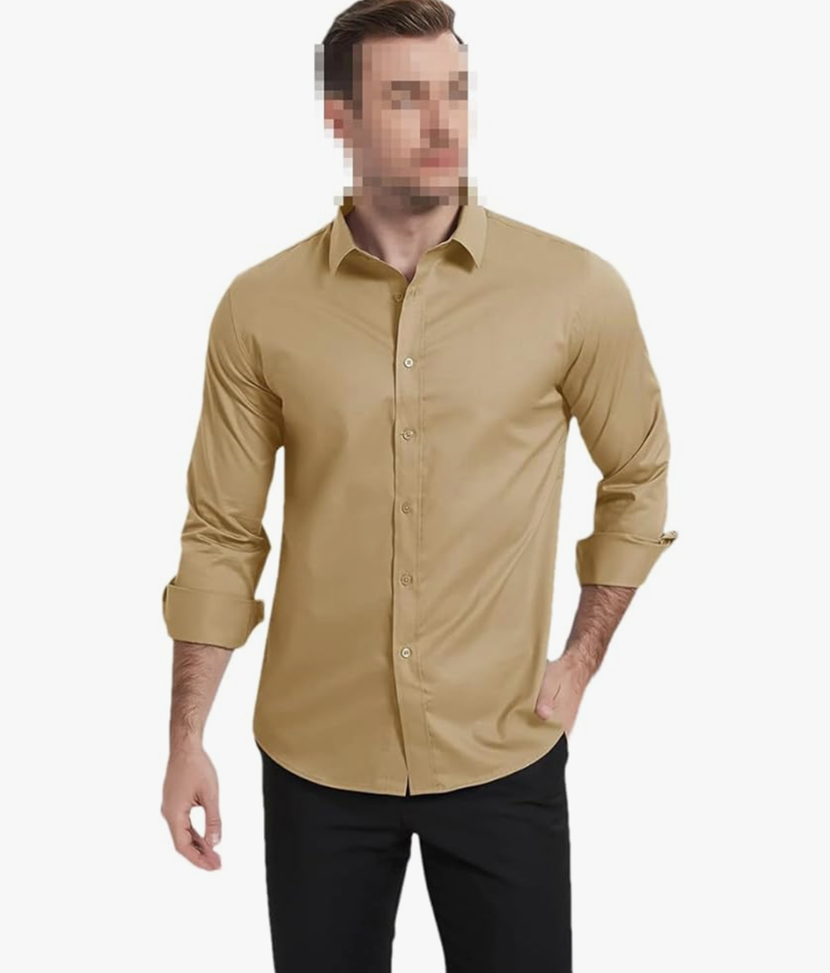 ERFMFKL Mens Solid Breathable Dress Shirts Long Sleeve Slim Fit Casual Business Button Down Formal Shirt, M