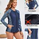 Halcurt Women's Full Zip Long Sleeve Rash Guard Swim Top with Pockets UPF50+ Quick Dry Swimsuit (M)