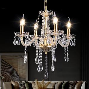 Small Gold Crystal Chandeliers for Living Room, Mini Plug in Chandelier for Bedrooms, Pendant Ceiling Lighting Fixture, Modern Elegant Glass Chandeliers for Dinging Room, Girl's Room, Wedding Party