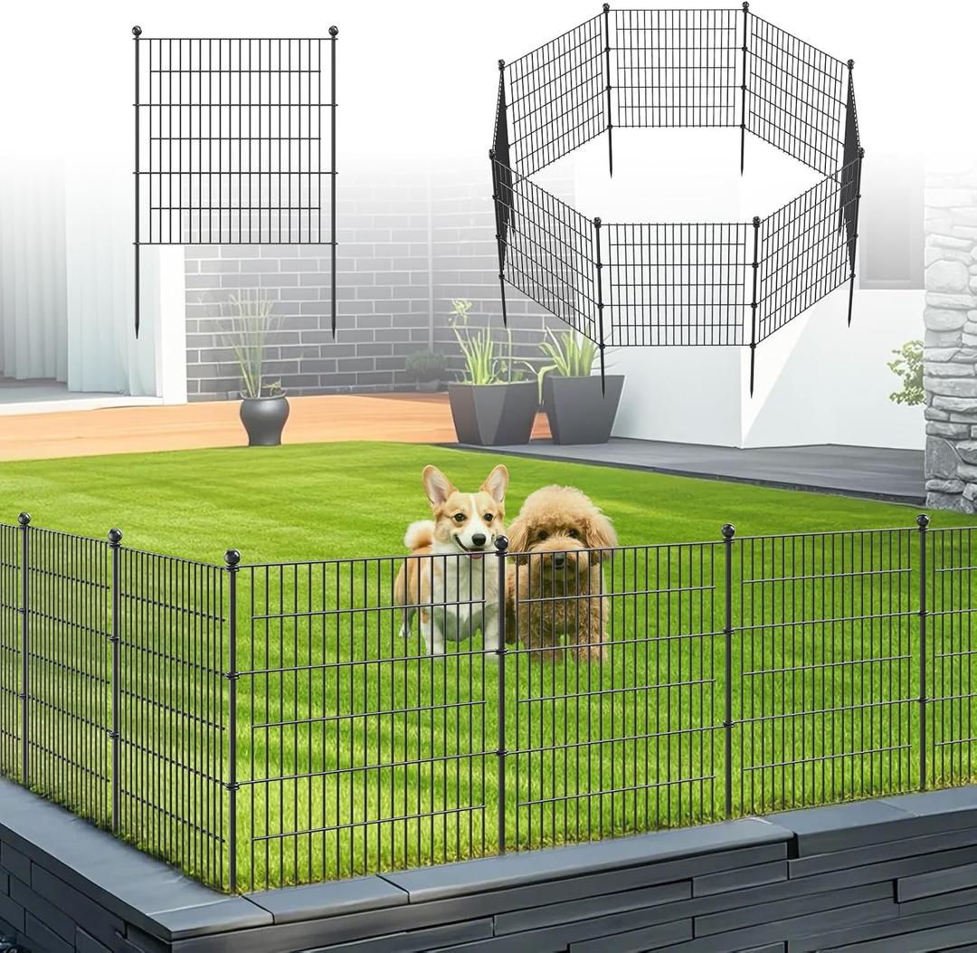 8 Panels Dog Fence Outdoor Long and Wide No Dig, Garden Fencing Animal Barrier, Decorative Fence Outdoor Rustproof for Yard Patio Flower Bed Lawn (8 Panels - 24 in(H) X 16 ft(L))