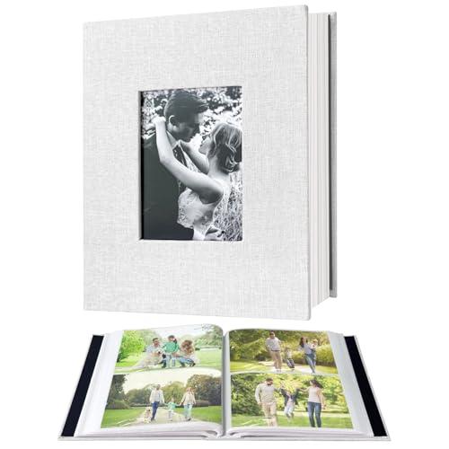 200-Pocket Photo Album 4x6 - Slip-In Picture Album with Linen Cover & Display Window, Vertical Photo Book for Wedding, Family, Baby, Anniversary & Vacation Memories (Holds 200 Photos)
