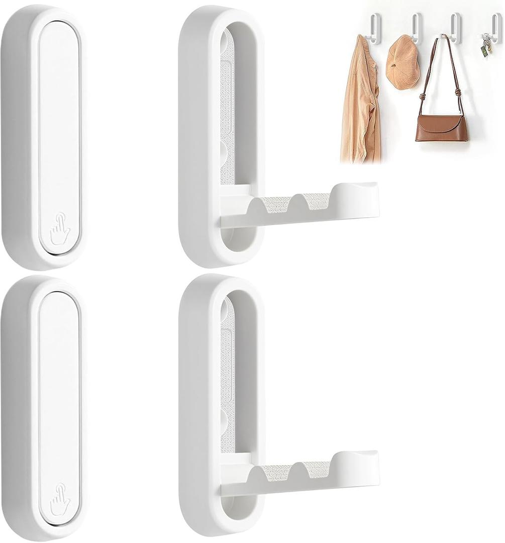 4Pcs Foldable Wall Hooks, Zinc Alloy Folding Hook White, Heavy Duty Folding Coat Hooks Wall Mounted for Hanging Coat Towels Bags Keys (White, 4 Pack)