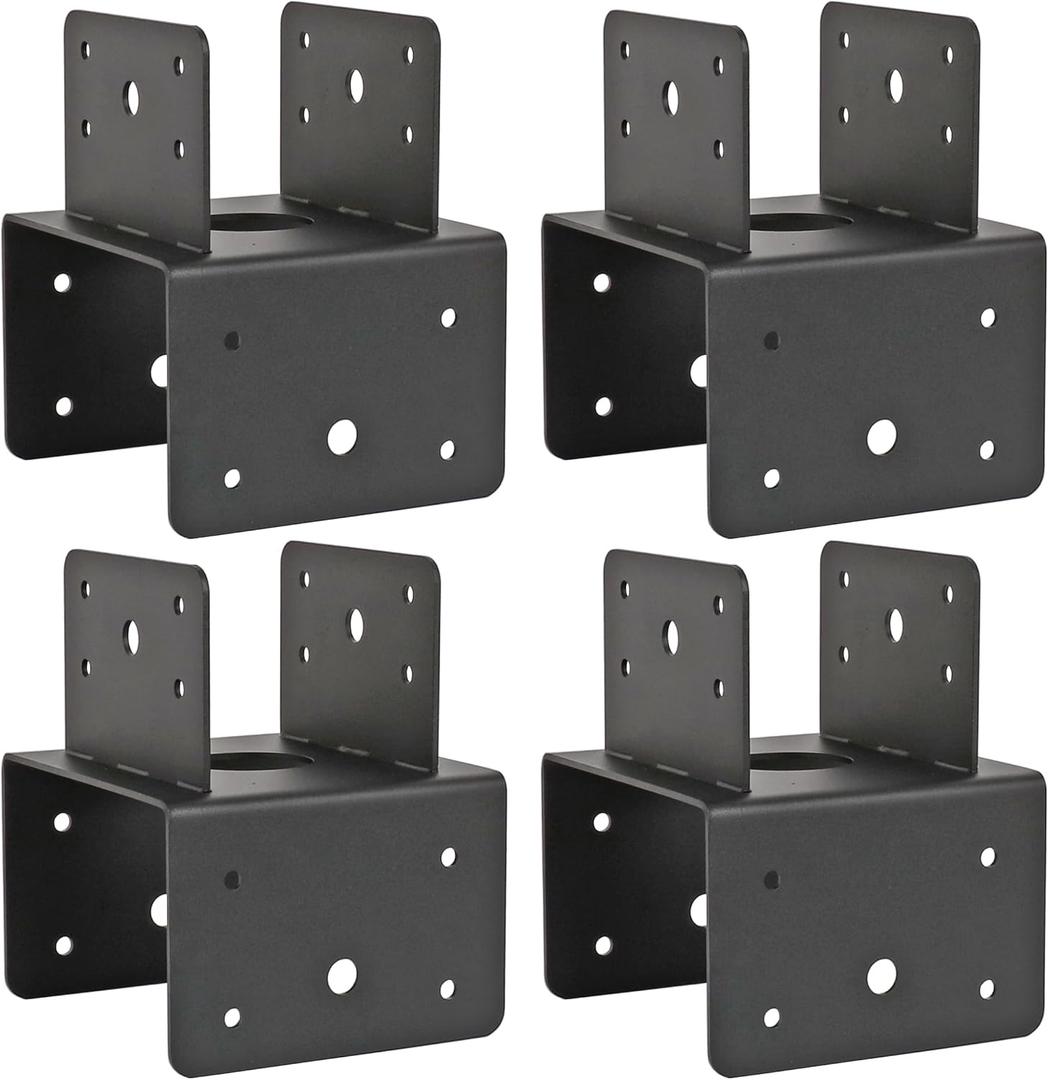 6x6 Post Anchor Connector (4 Pack), Stainless Steel Post Caps Tie Bracket for 6x6 and 4x6 Wood Posts, Beam Anchor Connector, Post Base Bracket for Supporting Wood Beams, Black