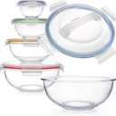Set of 5 Stackable Space-Saving Nesting Glass Bowls with BPA Free Lids for Foodprep, Storage, Baking, Mixing & Cooking, Microwave Safe - Durable Inert Borosilicate Glass
