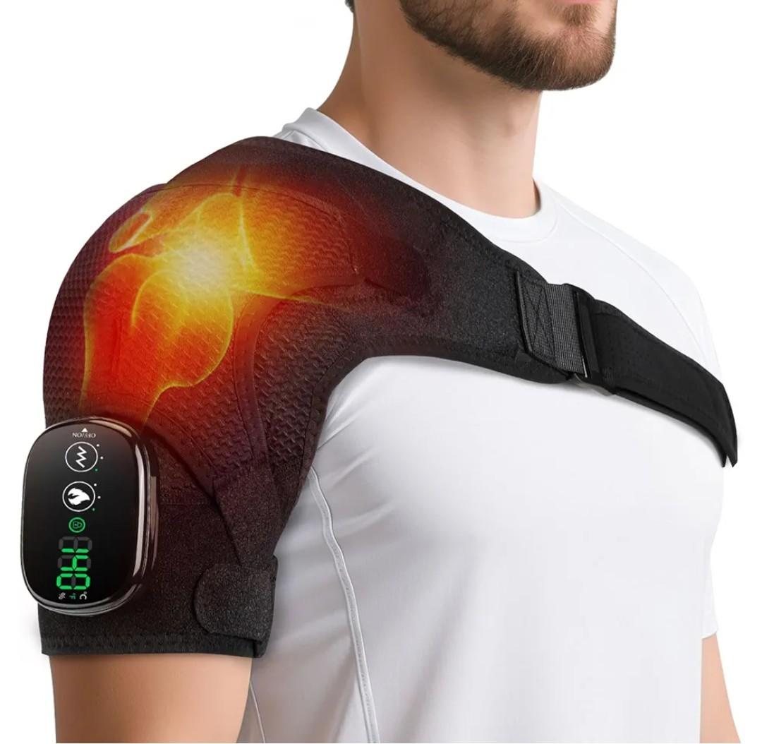 Cordless Shoulder Heating Pad with Vibration for Rotator Cuff Pain Relief, FSA Eligible HSA Heated Shoulder Massager, Rotator Cuff Support Brace with 3 Heating Levels &3 Vibration (Black)