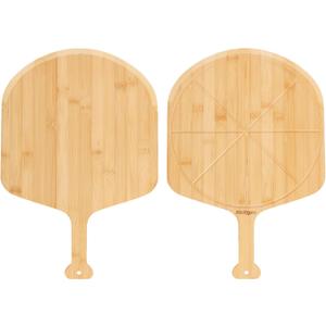 12 inch Natural Bamboo Pizza Peel Set of 2, Double-Sided Use Pizza Cutting Board with 8 Slice Grooves for Pizza, Bread, Cheese, Vegetable, Fruits