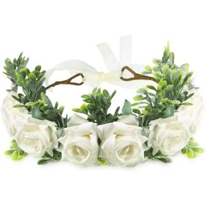 Honoson Dog Wedding Flower Collar Dog Wedding Attire Wreath Outfit Bow Pet Photo Prop Flowers Ring for Pets Cats and Puppy(Large)