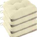 Non Slip Chair Cushions for Dining Chairs Set of 3 Kitchen Chair Cushions 18"x18"x3" Turfted Chair Pads Comfortable and Soft Seat Cushion with Ties, Beige