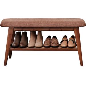 Shoe Entryway Bench, Bamboo Shoe Rack Bench, Organizer with 2 Tier Storage Simple Style Good Load Bearing, Ideal for Entryway Hallway Living Room,(Brown,35.4'')
