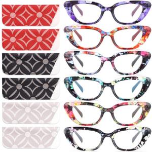 6 Pack Cat Eye Reading Glasses for Women Fashion Cute Blue Light Blocking Computer Readers Spring Hinge