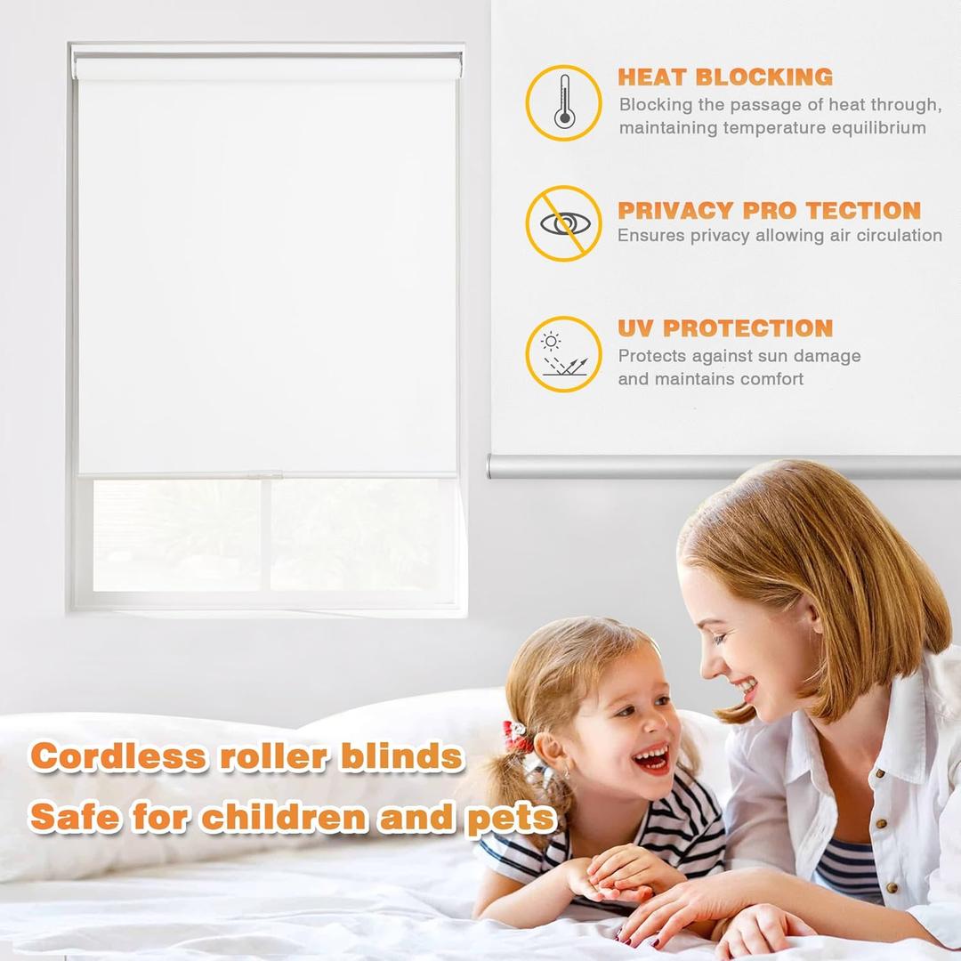 Blackout Roller Shades for Windows, Cordless Free-Stop Blinds with Thermal Insulated,UV Protection Fabric. Pull Down Room Darkening Door Blinds for Home, Office Easy to Install(23" W x 72" H,White)