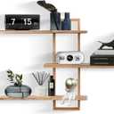 3 Tier Wall Shelves,Decorative Floating Shelf for Wall,Plants Photo Shelf Storage Display Shelving Wood for Living Room Bedroom Kitchen Home Office Decor,Modern,Large,22 Inch(Carbonized Black)