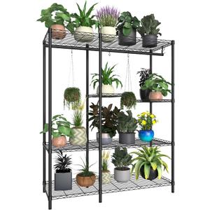 Xiofio 5-Tier Plant Stand for Indoor Outdoor, Large Reinforced Plant Shelf for Hanging Multiple Plants Plant Rack ,Adjustable Plant Stand Suitable for Bedroom Living Room Balcony Garden,Black