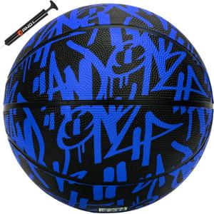 AND1 Fantom Graffiti Rubber Basketball - Streetball for Indoor and Outdoor Use, Deep Channel Construction and Durability (27.5 W/ Pump, Blue/Black)