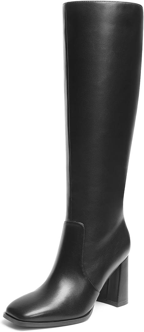 DREAM PAIRS Knee High Boots for Women Square Toe Gogo Chunky Heel Tall Boot Fashion Side Zipper Long Boot (8.5, Black)