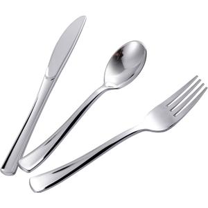 N9R 500PCS Silver Plastic Cutlery Set - 200 Forks, 150 Knives, 150 Spoons - Disposable, Premium, Sturdy - Silver, Plastic - Perfect for Gathering, Weddings, Parties