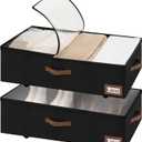 StorageWorks Under Bed Storage with Wheels, 10'' Underbed Storage Containers with Lid, 90L Clothes Organizer for Blankets, Sweaters, Bedding, 2-Pack, Black