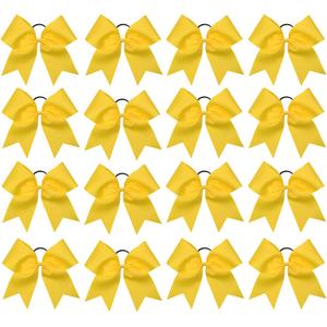 16PCS 8" Large Cheer Hair Bows Ponytail Holder Elastic Band Handmade for Cheerleading Teen Girls College Sports (Yellow, 1 Count (Pack of 16))