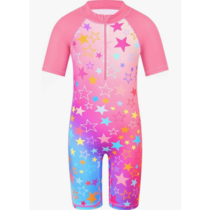 TFJH E Short Sleeve Girls Swimsuits UV 50+ One Pieces Bathing Suits Zipper 8A