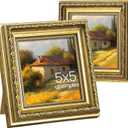 upsimples 5x5 Picture Frame with Real Glass, Ornate Vintage 5 x 5 Photo Frames for Wall Decor or Tabletop Display, Gold, 2 Pack