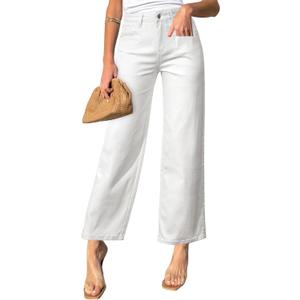 Sidefeel Women's Wide Leg Jeans High Waisted Stretchy Jeans Straight Leg Zimbaplatinum Ankle Denim Pants with Slant Pockets (8, White)