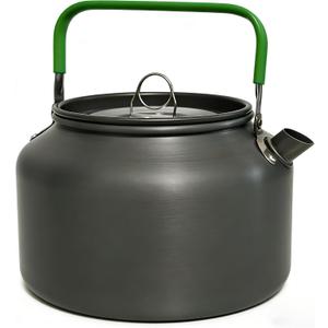 Camping Kettle, 1.8L Lightweight Aluminum Alloy Portable Tea Kettle with Heat-Resistant Green Handle & Carry Bag, Fast Boiling Water Pot for Coffee, Hiking, Picnic and Outdoor Camping