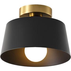 Ceiling Light Fixture, Hallway Ceiling Light with Gold Plate and Matte Black Shade, Modern Simple Style Porch Light Fixtures Semi Flush Mount (Black)