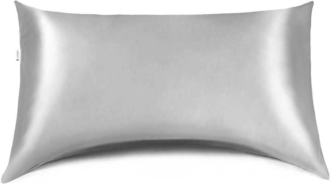 Curved Pillow Case, Side Sleeper Pillowcase, Grey Satin Pillowcase Cover with Zipper, Breathable and Soft, Queen Size 20 x 30 Inches