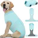 Kuoser Dog Recovery Suit for Dogs After Surgery, Soft Dog Surgical Onesie for Female Male Dogs Spay Neuter, Anti-Licking Pet Bodysuit for Abdominal Wounds, Skin Disease, E-Collar Alternative, Blue M (Medium (Back: 13.4" - 16.1"; Weight: 14 - 25LB), Z- Cooling Fabric- Blue)
