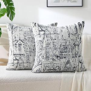 FUTEI Black White Decorative Throw Pillow Covers 18x18 Inch Set of 2,Soft Cozy Geometric Textured Chenille Jacquard Cushion Cases,Modern Home Decor for Couch Bed Living Room