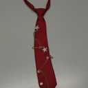 Mantieqingway Ties for Women Men, Metal Chain Necktie Pre-Tied Adjustable Black Tie for Uniform, School, Shirt Accessory (Star Shape-silver-Red)