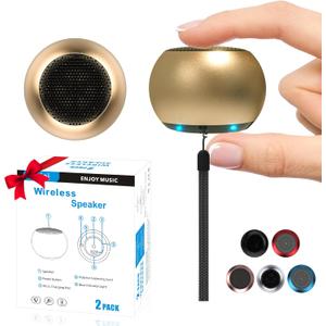 2Pack Portable Mini Speakers, Bluetooth Tiny Speakers,Wireless Micro Speaker for Phone/PC/Tablet, Rechargeable Battery, Built-in Microphone, Cute Mini Speaker with Strap to Carry, Gold