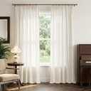 NICETOWN Pinch Pleated Linen Blend Ivory Curtains 96 inches Long, Semi Sheer Window Treatments Privacy with Light Filtering Drapes Relax & Causal for Farmhouse, W40 x L96, 2 Panels