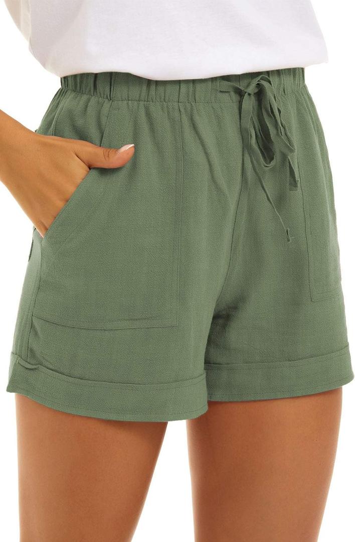 KINGFEN Women Casual Shorts Drawstring Comfy Elastic Waist Shorts Summer Pull On Short with Pockets(S-2XL) (Green)
