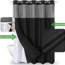 eachope Long No Hooks Needed Linen Textured Shower Curtain with Snap-in Fabric Liner Set, Black Hotel Luxury Decor Shower Curtains for Bathroom, Waterproof & Washable,71Wx80H