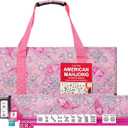 American Mahjong Game Set, 166 White Tiles, 4 All-in-One Color Rack/Pushers, Complete Mahjong Set with Pink Printed Carrying Bag
