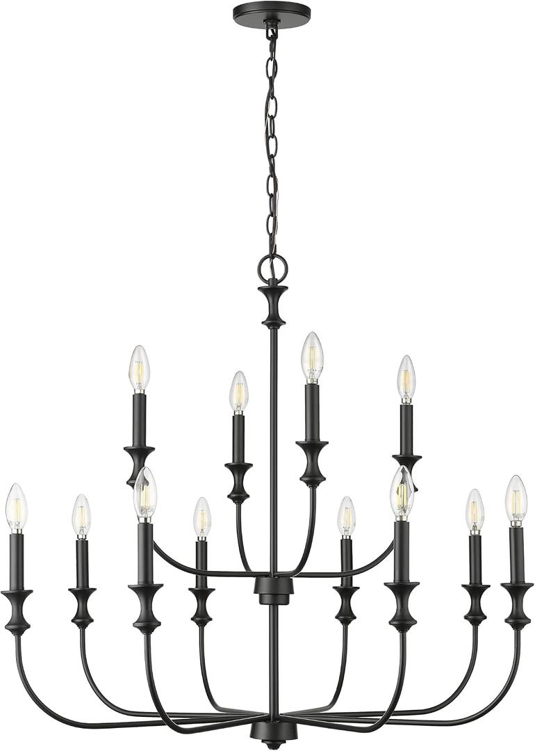 ML Lighting 29612-MB Savanne 12-Light Chandelier Ceiling Light in Matte Black Finish, 34-Inch