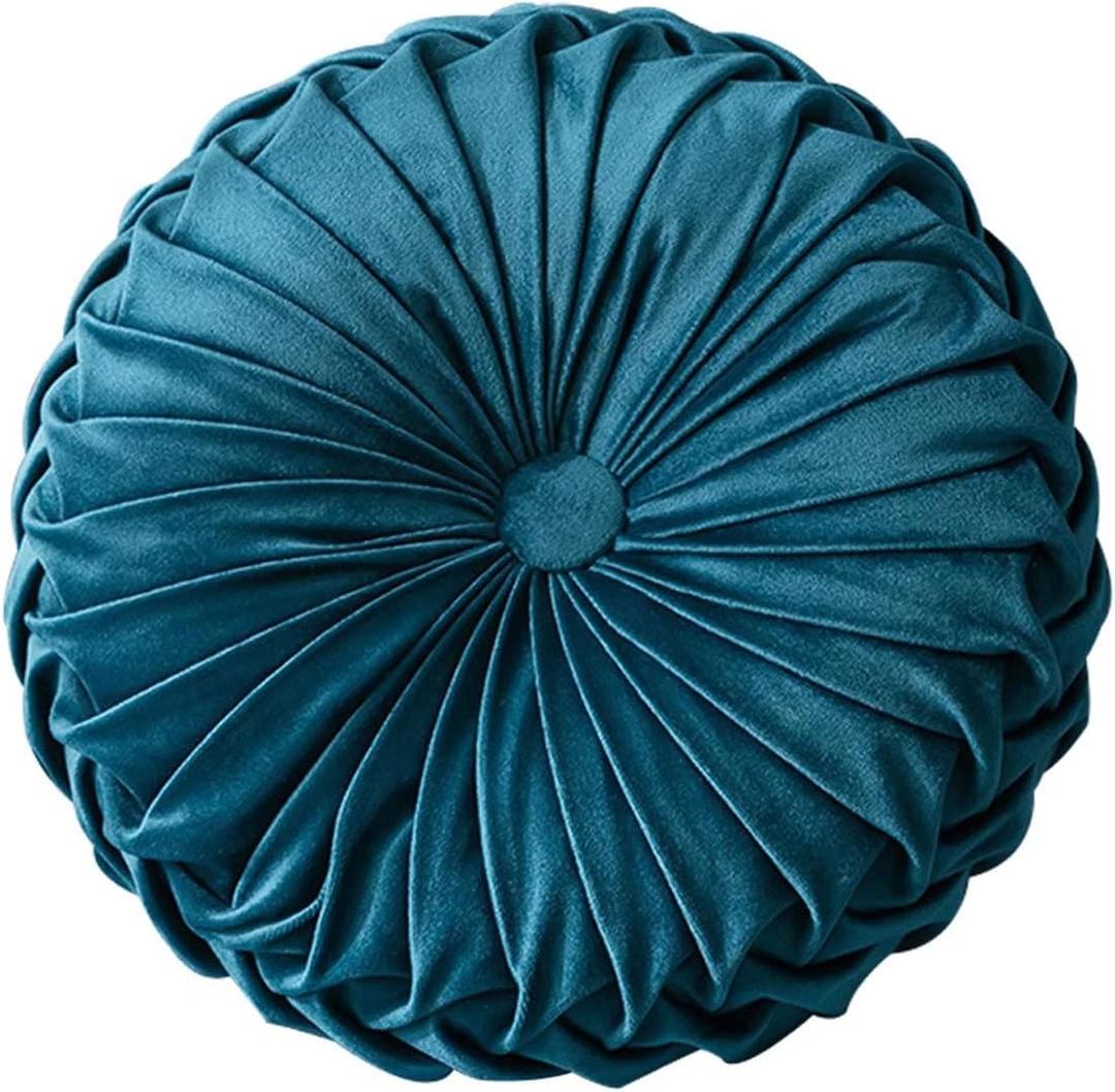 HLOVME Round Velvet Pillow for Couch Small Handmade Decorative Throw Pillow for Bed Bedroom 13.7 Dark Blue
