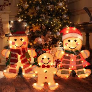 Light Up Outdoor Christmas Decorations, Lighted Indoor Christmas Decor, Christmas Decorations for Home Yard Garden Holiday Party (Gingerbread Man Family)