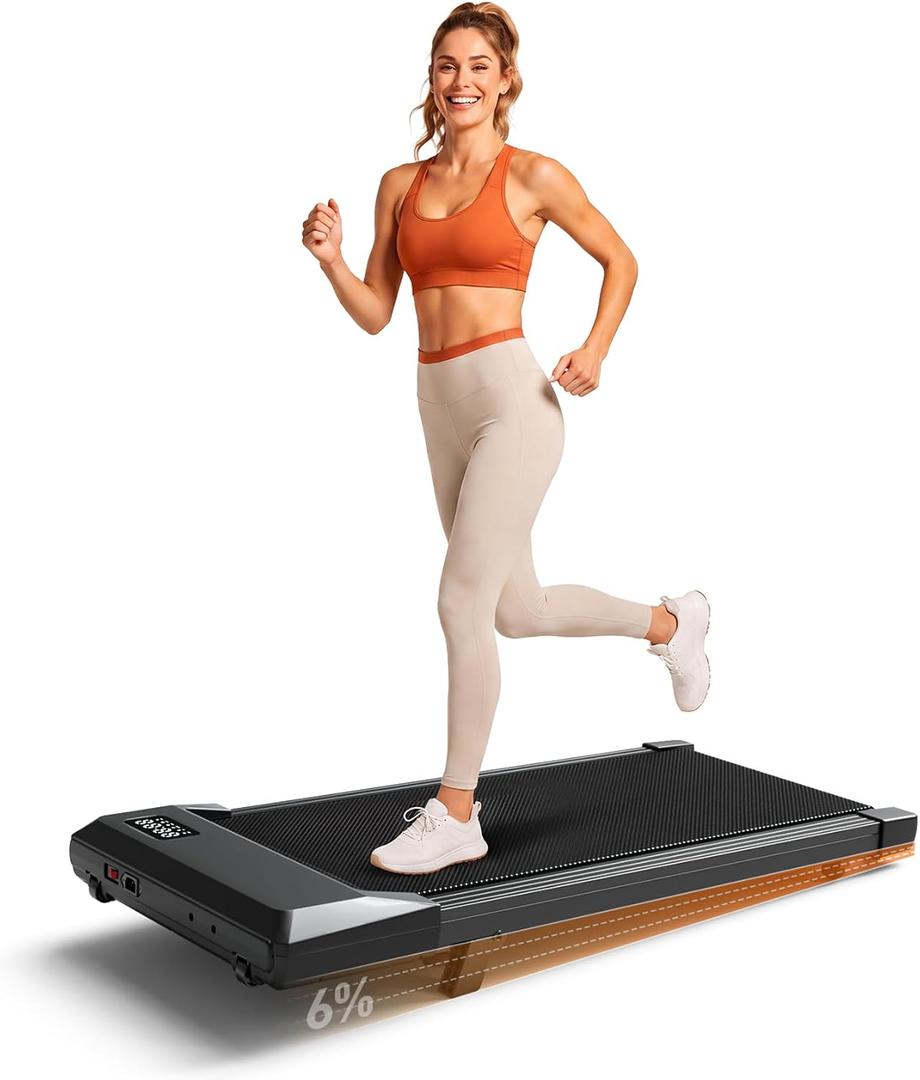 Superun Walking Pad with 6% Incline, 2.5HP Treadmill, 300 lbs | 0.6-3.8 MPH Quiet Under Desk Treadmill – 2.5HP motor runs below 45dB, portable for home office and quiet typing