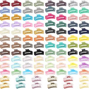 XunYee 100 Pcs Hair Claw Clips Bulk Large Square Jaw Headwear Clips Set for Women Nonslip Rectangle Hair Accessories Clip for Girl Women Gifts Beauty(3.4'',Sweet Colors)