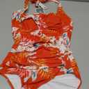 Eomenie Women One Piece Tummy Control Swimsuit Halter Scallop Trim Bathing Suits 1 Piece Vintage Ruched Slimming Swimwear M