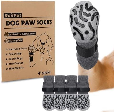 Roilpet Double Sides Non-Slip Dog Socks to Prevent Licking Paws - Strong Traction for Hardwood Floors, Senior Dogs, Paw Protector, Dog Socks with Grippers - Size Medium