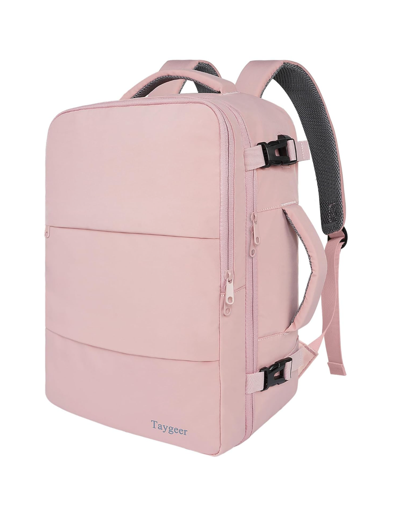 Taygeer Travel Backpack for Women, Carry On Backpack with USB Charging Port & Shoe Pouch, TSA 15.6inch Laptop Mochila Flight Approved, Nurse Bag Casual Daypack for Weekender Business Hiking, Pink