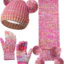 Geyoga 3 Pcs Kids Winter Hat Gloves Scarf Set for Age 2-8 Yrs Boys Girls Winter Toddler Warm Fleece Lined Hat Scarf Gloves (Rainbow Mix)