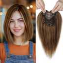 REECHO 10" Real Human Hair Topper for Women with Thinning Hair, Clip-in Crown Hairpiece for Instant Volume and Gray Root Coverage Real Hair Toppers Wiglett, Medium Brown Mix Honey Blonde (Swiss Base)