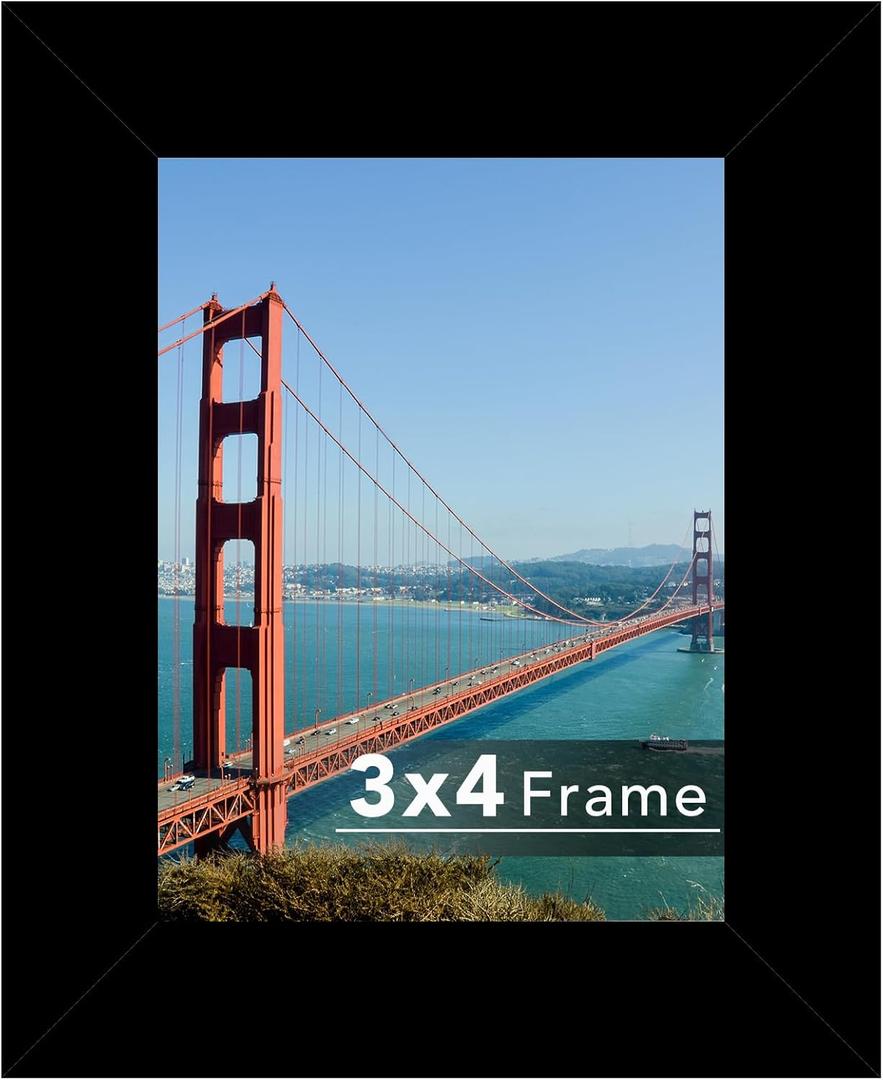 3x4 Picture Frame Black for Tabletop or Wall Hanging, Strudy and Lightweight 3 x 4 Frame, Wall Gallery Photo Frame with Shatter Resistant Plexiglass, Black