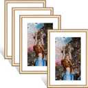 5x7 Picture Frame Set of 4, Brass Thin Modern Metal, Display 4x6 with Mat or 5 x 7 without Mats, Aluminum Floating Photo Frames Bulk Collage, Fits Horizontal & Vertical for Desktop and Wall (Bronze)
